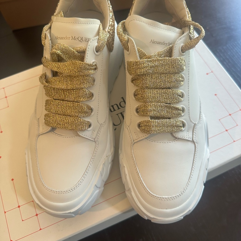 Alexander McQueen White and Gold Sneakers